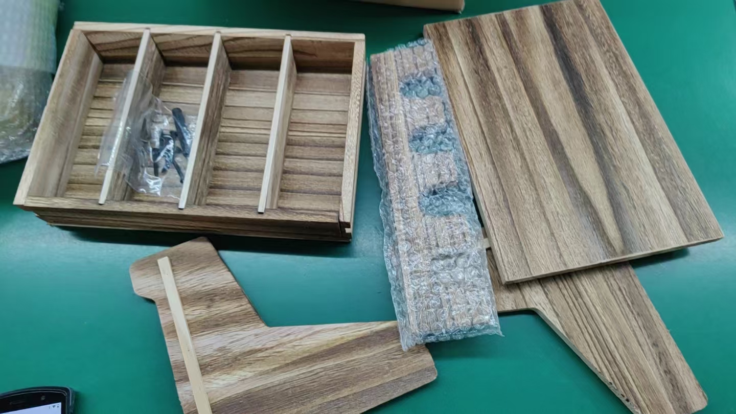 Furniture parts laid out for inspection