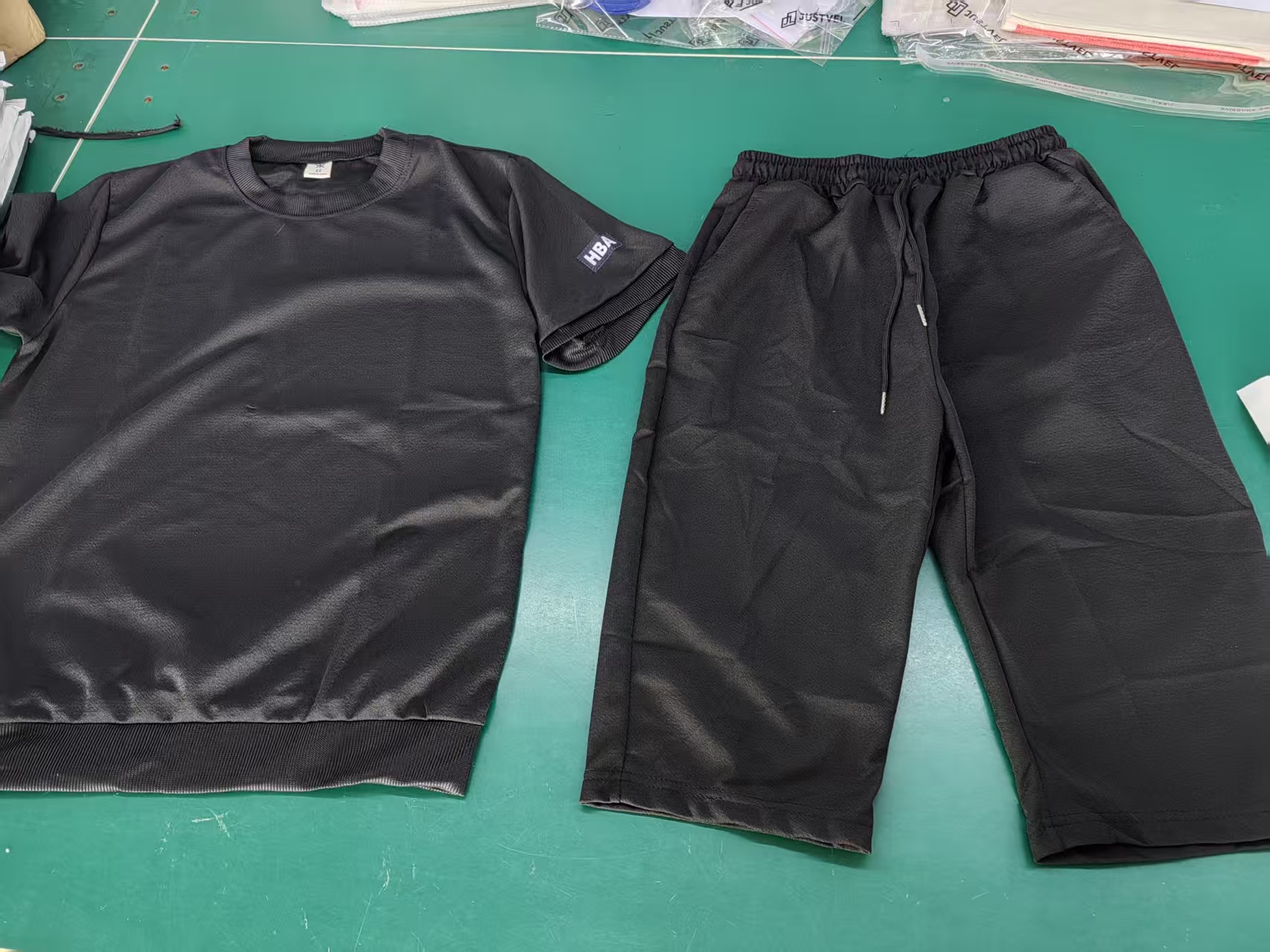 Apparel laid flat for visual inspection